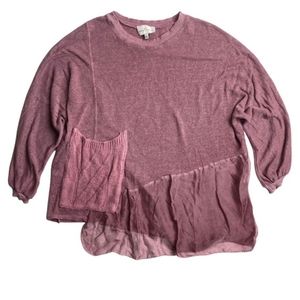 Anthropologie Belle France Mauve Oversized asymmetrical chiffon knit pocket top
